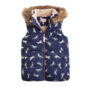 JOULES Unicorn Print Puffer Hooded Vest